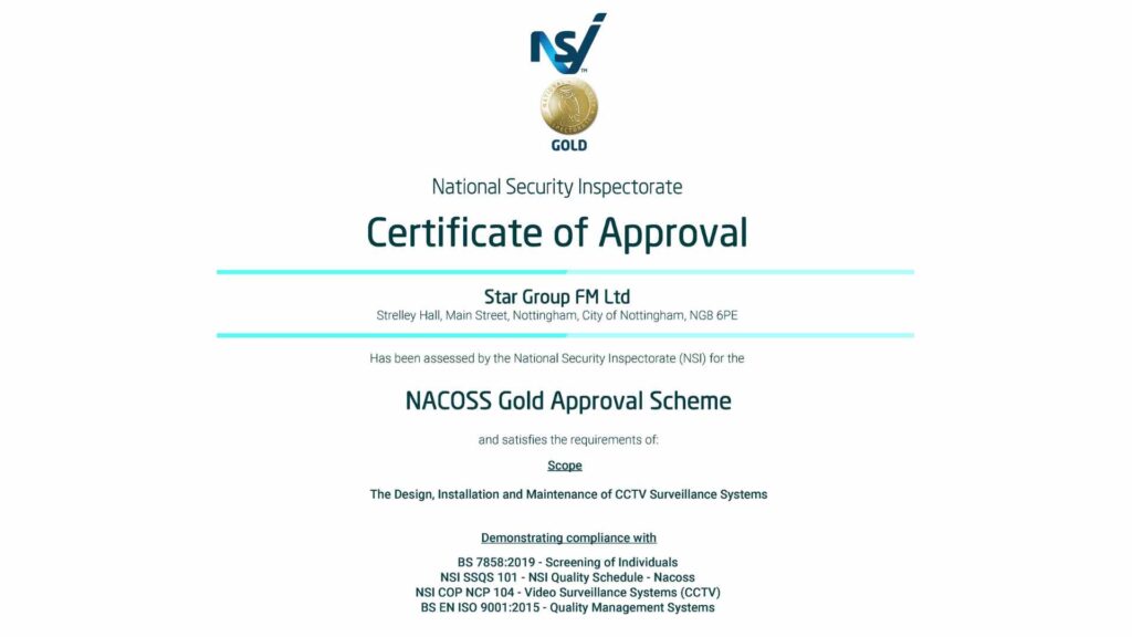 NSI Gold accreditation certification for StarFM Group