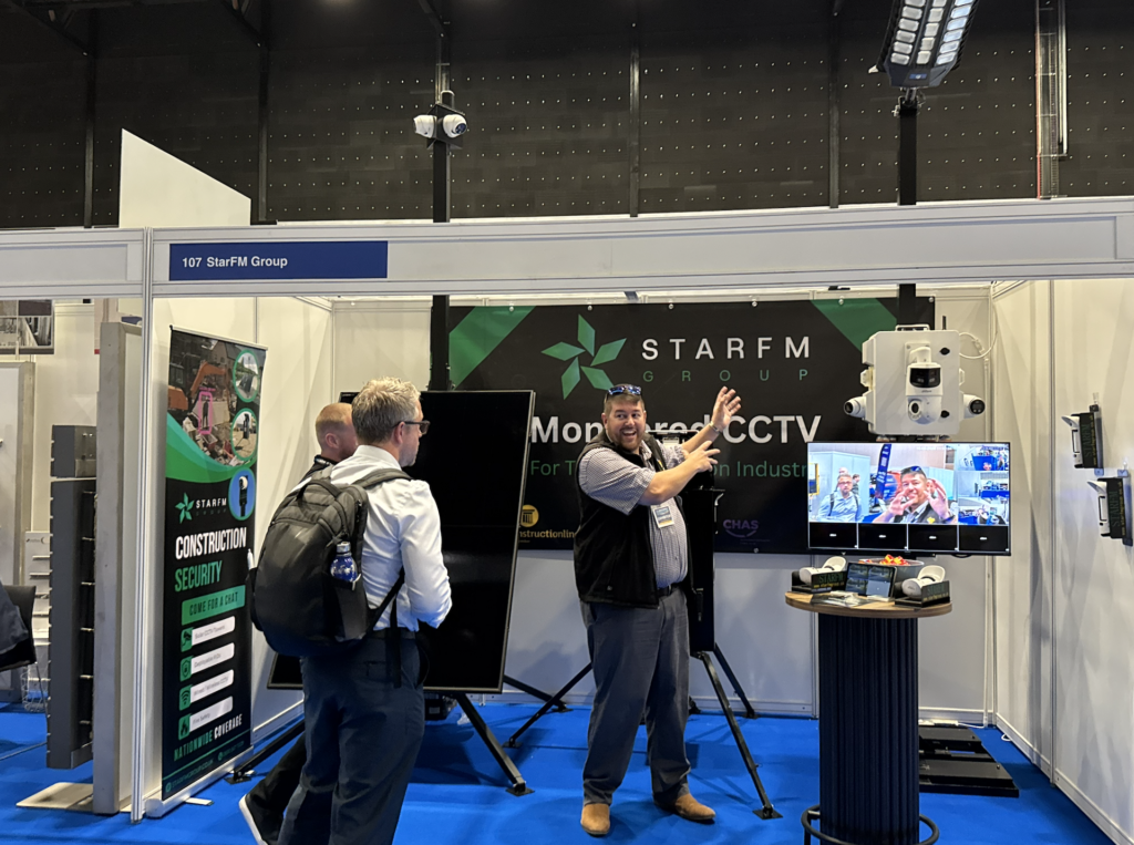 A photo of the StarFM Group showcasing a Lighting Tower at the StarFM Group stand at Build North Expo