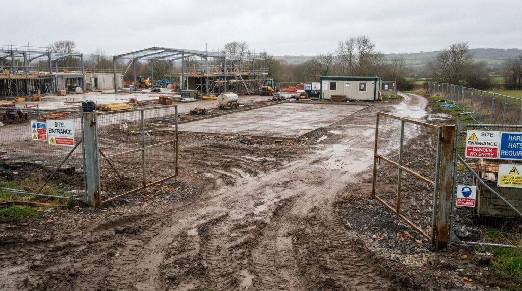 Empty construction site plant compound showing where machinery was stolen overnight